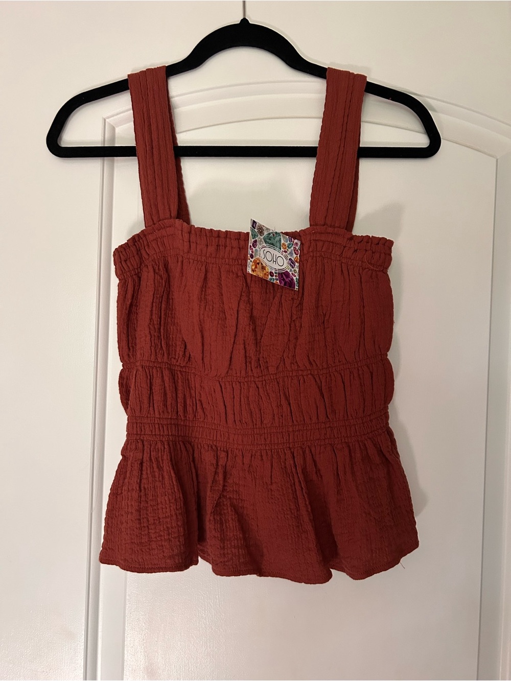Steve Madden Rust Textured Peplum Tank Top - Women